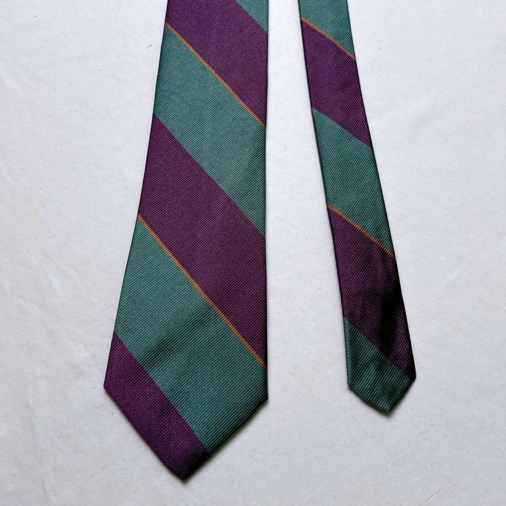 Jos A Bank Vintage Mens Italian Silk Rep Stripe Necktie Green Purple Gold Preppy